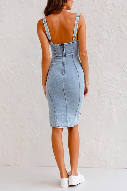 Bea - Frauen Unregelmäßig Dehnen Denim-Kleid